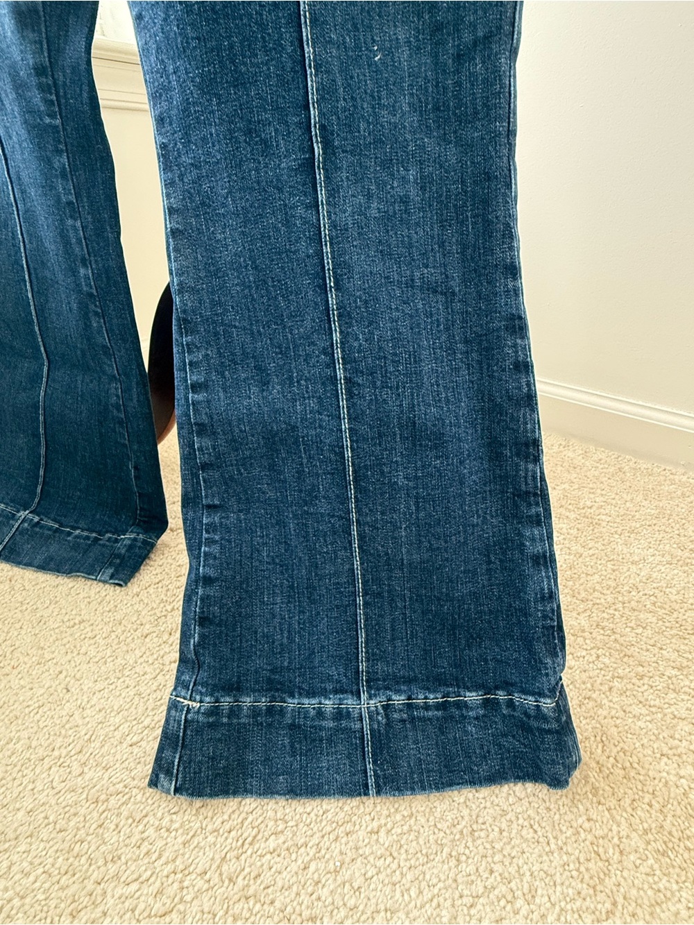 Free People Dark Indigo Flared Leg Jeans with Front Patch Pockets - Picture 4 of 12